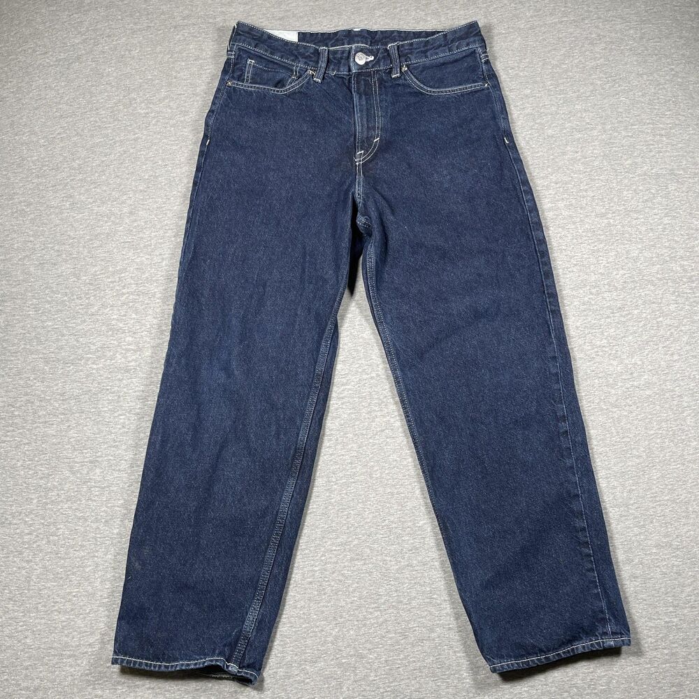 H&M Jeans Mens 32x32 Blue Dark Wash Loose Straight Relaxed Fit Baggy Skater Y2K